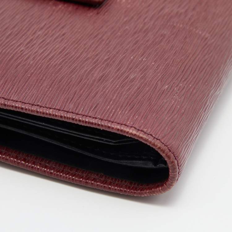 Pre Owned Dolce & Gabbana Burgundy Leather Flap Continental Wallet