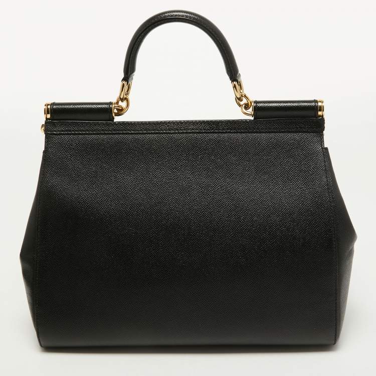 Pre Owned Dolce & Gabbana Black Leather Large Miss Sicily Top Handle Bag