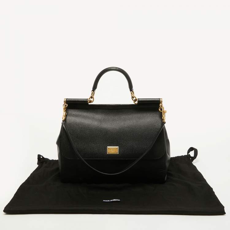 Pre Owned Dolce & Gabbana Black Leather Large Miss Sicily Top Handle Bag