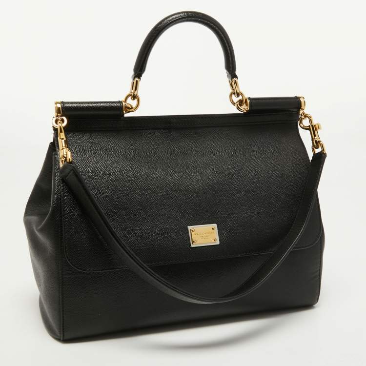 Pre Owned Dolce & Gabbana Black Leather Large Miss Sicily Top Handle Bag