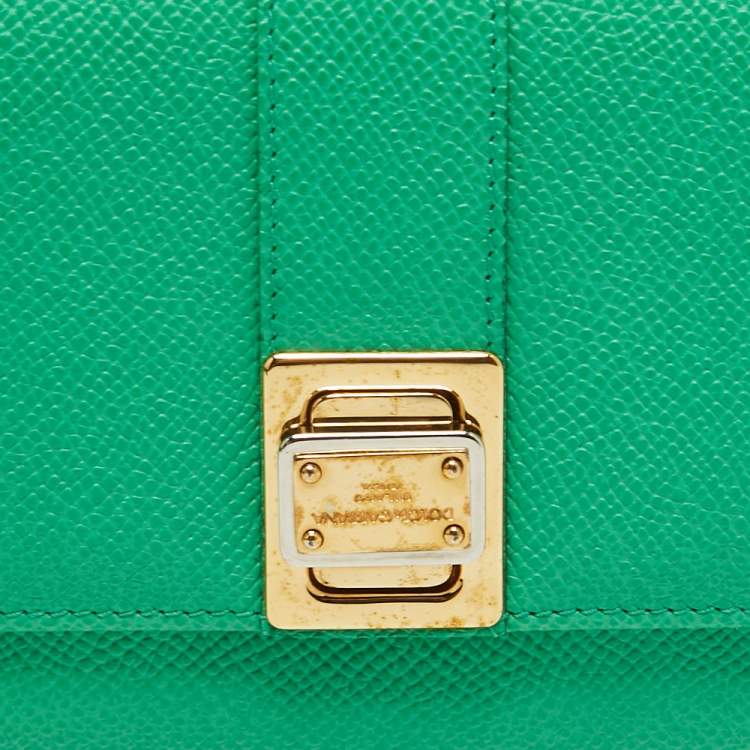 Pre Owned Dolce & Gabbana Green Leather Trifold Compact Wallet