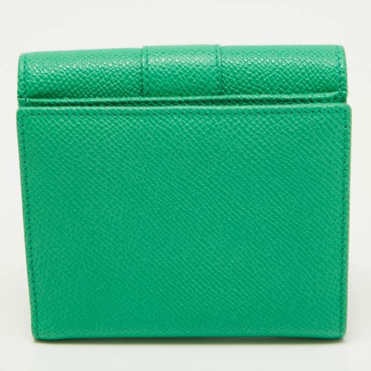 Pre Owned Dolce & Gabbana Green Leather Trifold Compact Wallet