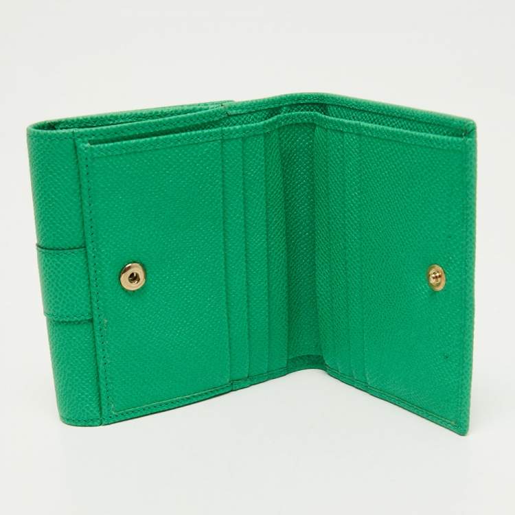 Pre Owned Dolce & Gabbana Green Leather Trifold Compact Wallet