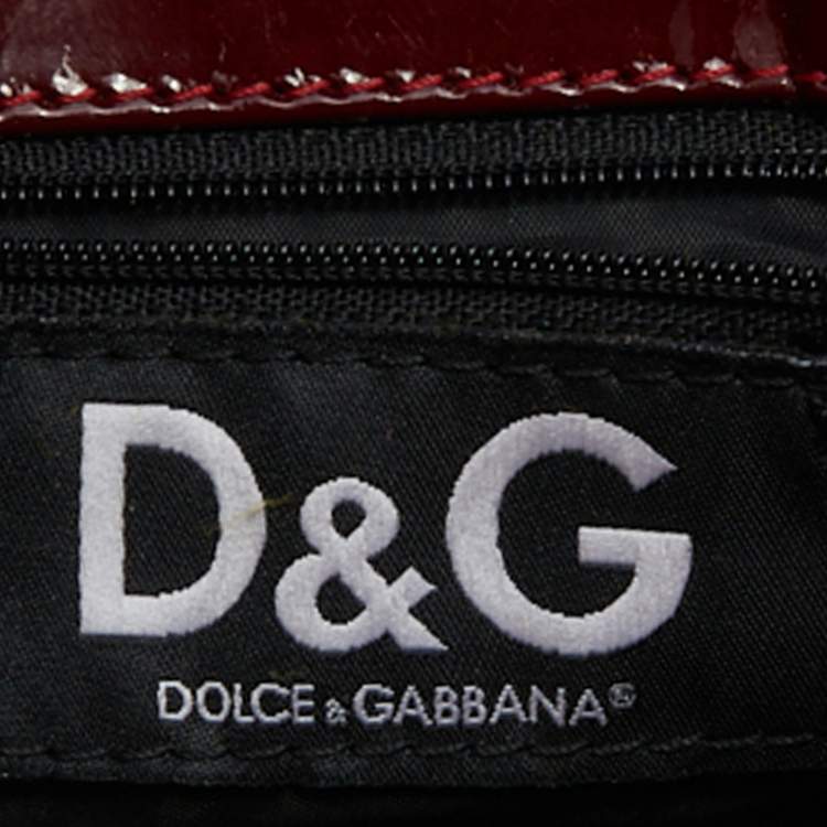 Pre Owned D&G Dark Red Patent and Snakeskin Embossed Leather Flap Shoulder Bag