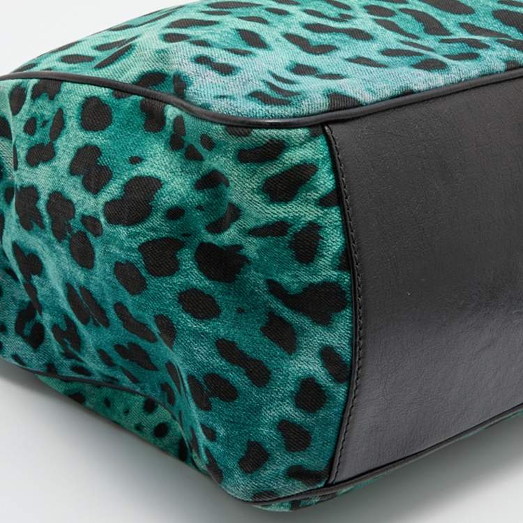 Pre Owned Dolce & Gabbana Green/Black Leopard Print Canvas and Leather Tote