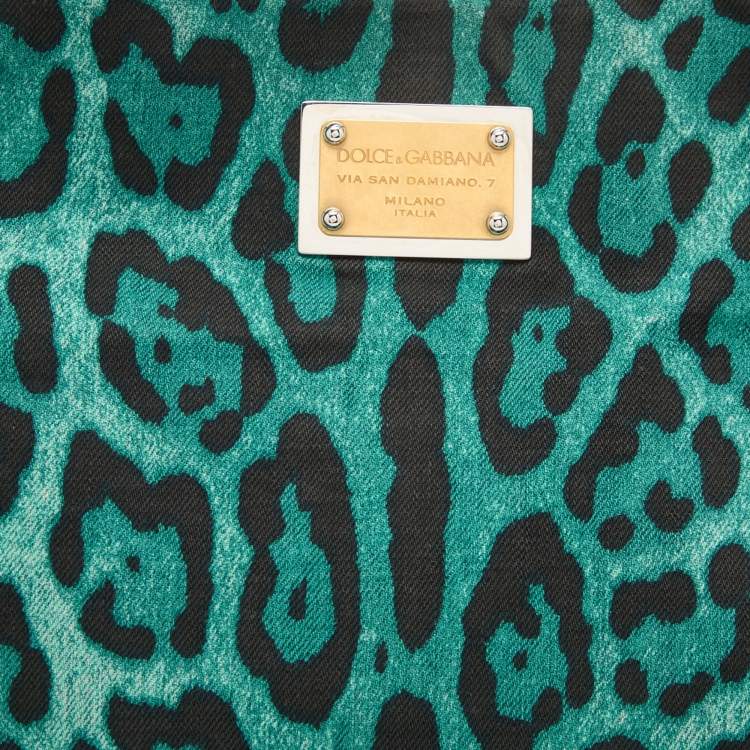 Pre Owned Dolce & Gabbana Green/Black Leopard Print Canvas and Leather Tote