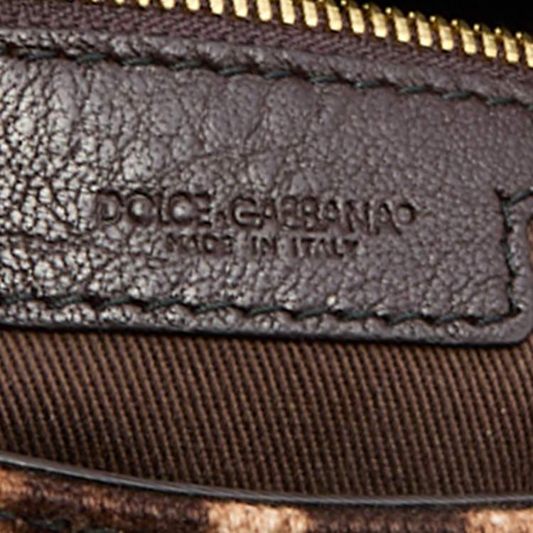 Pre Owned Dolce & Gabbana Beige/Brown Leopard Print Canvas and Python Miss Dolce Top Handle Bag