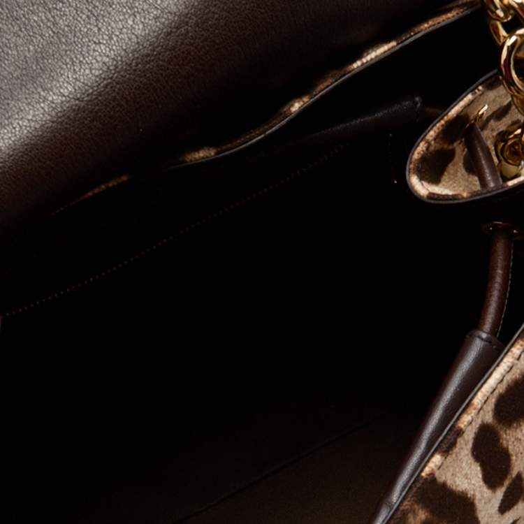 Pre Owned Dolce & Gabbana Beige/Brown Leopard Print Canvas and Python Miss Dolce Top Handle Bag