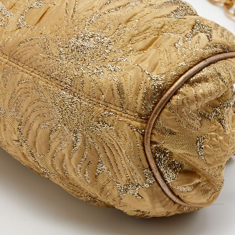 Pre Owned Dolce & Gabbana Metallic Beige Floral Jacquard Shoulder Bag