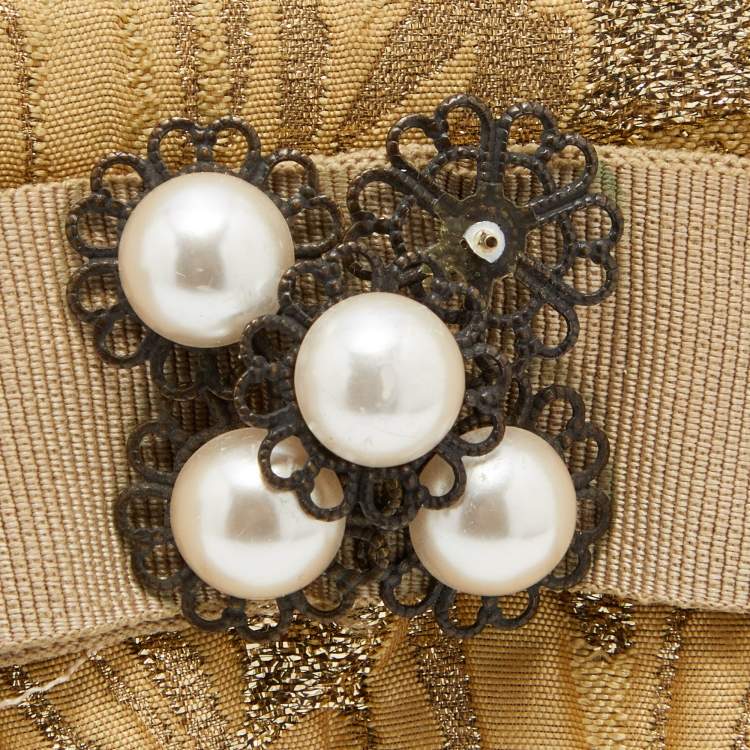Pre Owned Dolce & Gabbana Metallic Beige Floral Jacquard Shoulder Bag