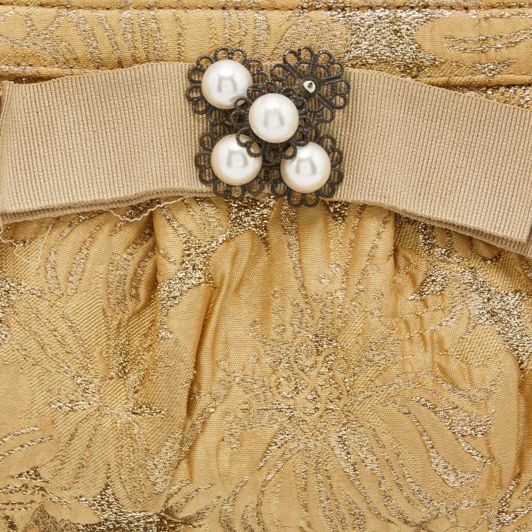 Pre Owned Dolce & Gabbana Metallic Beige Floral Jacquard Shoulder Bag