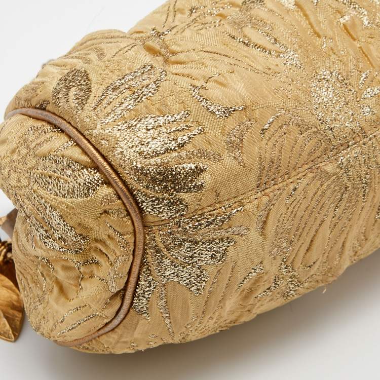 Pre Owned Dolce & Gabbana Metallic Beige Floral Jacquard Shoulder Bag