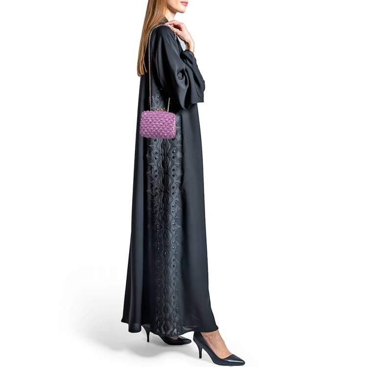 Pre Owned Dolce & Gabbana Lavender Lurex Fabric Kiss Lock Frame Chain Clutch