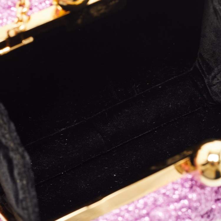 Pre Owned Dolce & Gabbana Lavender Lurex Fabric Kiss Lock Frame Chain Clutch