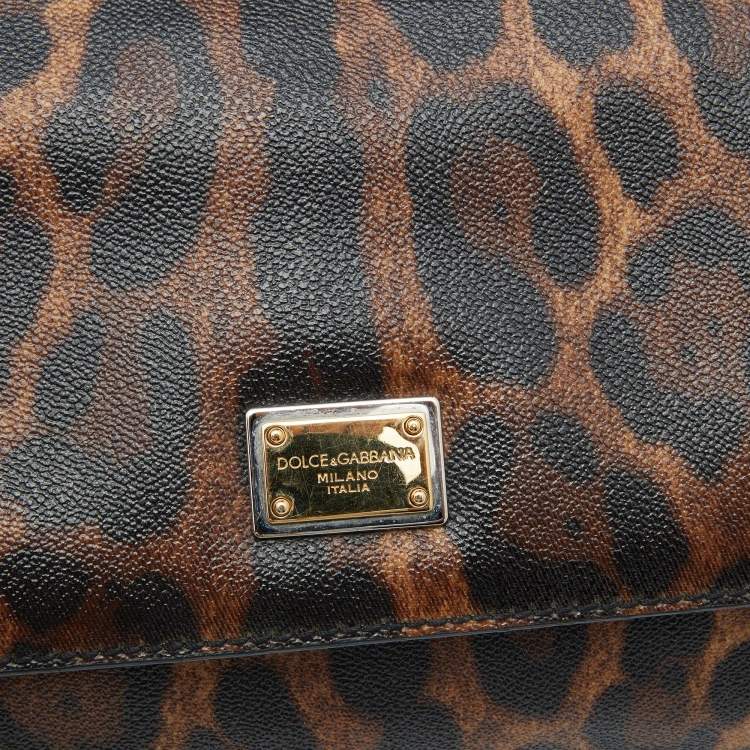 Pre Owned Dolce & Gabbana Brown/Black Leopard Print Coated Canvas and Leather Medium Miss Sicily Top Handle Bag