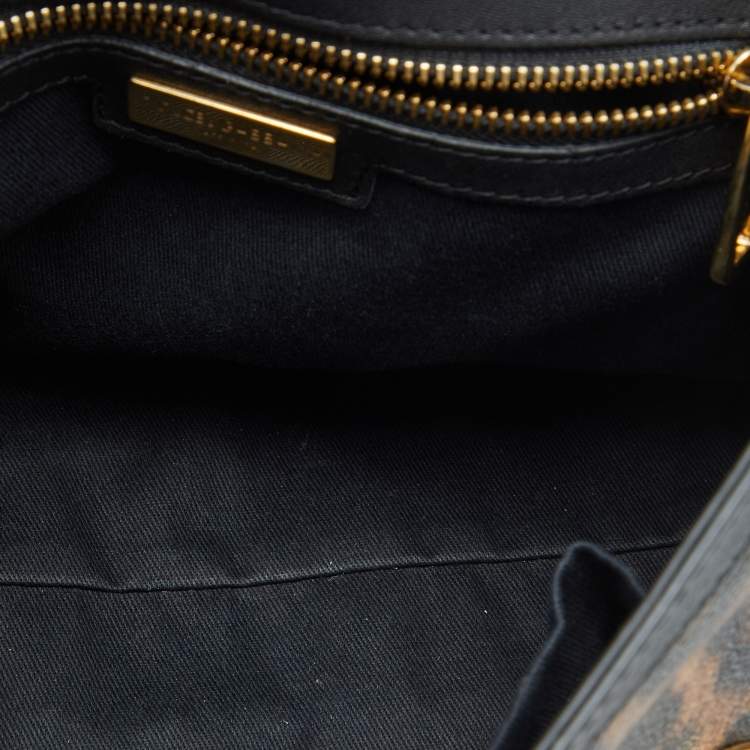 Pre Owned Dolce & Gabbana Brown/Black Leopard Print Coated Canvas and Leather Medium Miss Sicily Top Handle Bag