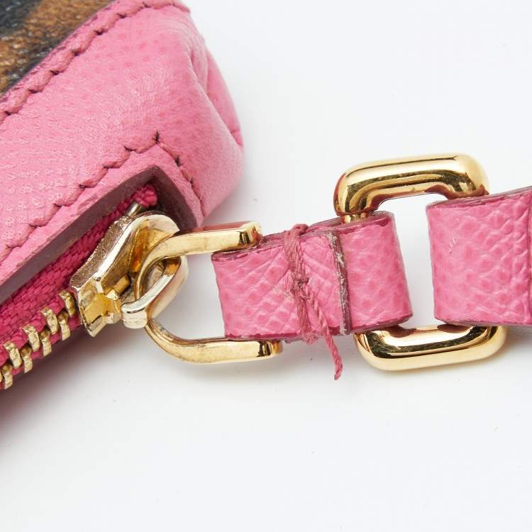 Pre Owned Dolce & Gabbana Brown/Pink Leopard Print Coated Canvas and Leather Wristlet Clutch