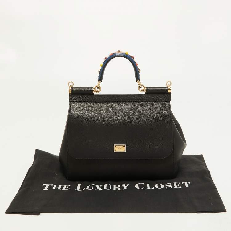 Pre Owned Dolce & Gabbana Black Leather Medium Miss Sicily Top Handle Bag
