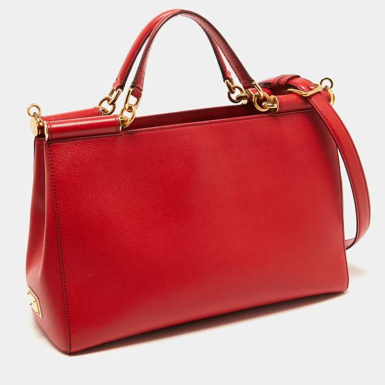 Pre Owned Dolce & Gabbana Red Leather Miss Sicily Shopper Tote