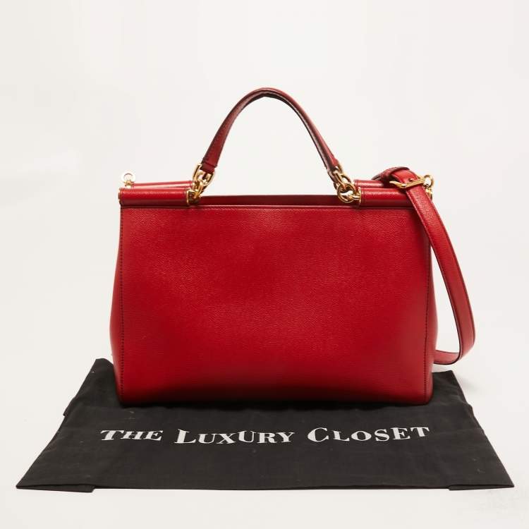 Pre Owned Dolce & Gabbana Red Leather Miss Sicily Shopper Tote