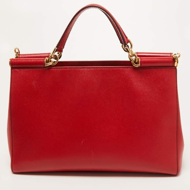 Pre Owned Dolce & Gabbana Red Leather Miss Sicily Shopper Tote