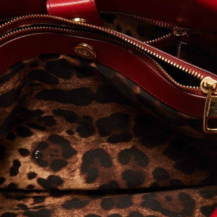 Pre Owned Dolce & Gabbana Red Leather Miss Sicily Shopper Tote