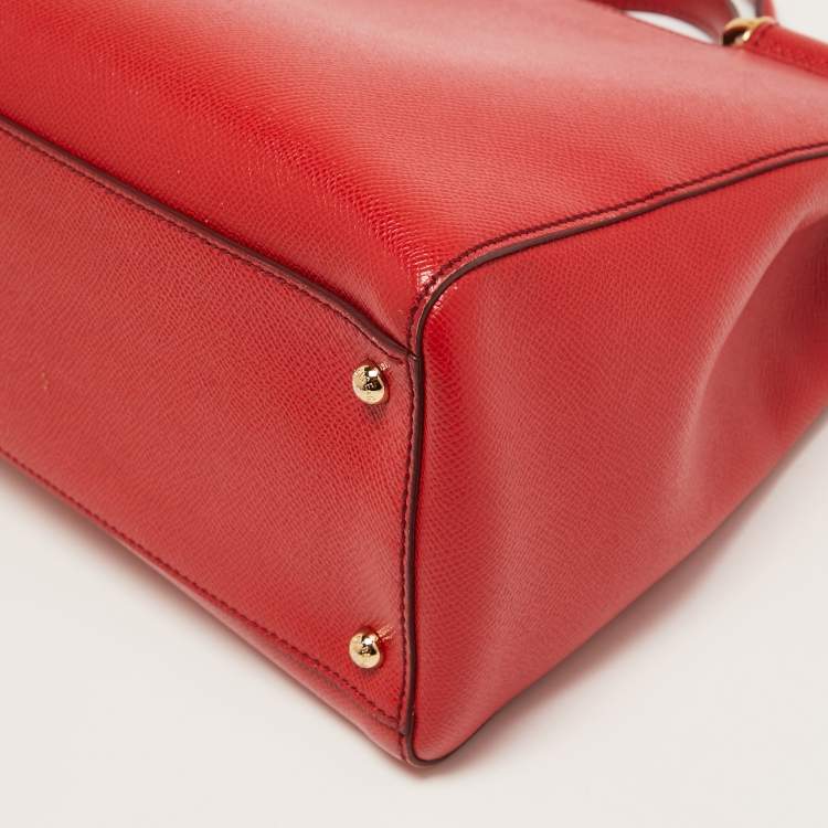 Pre Owned Dolce & Gabbana Red Leather Miss Sicily Shopper Tote