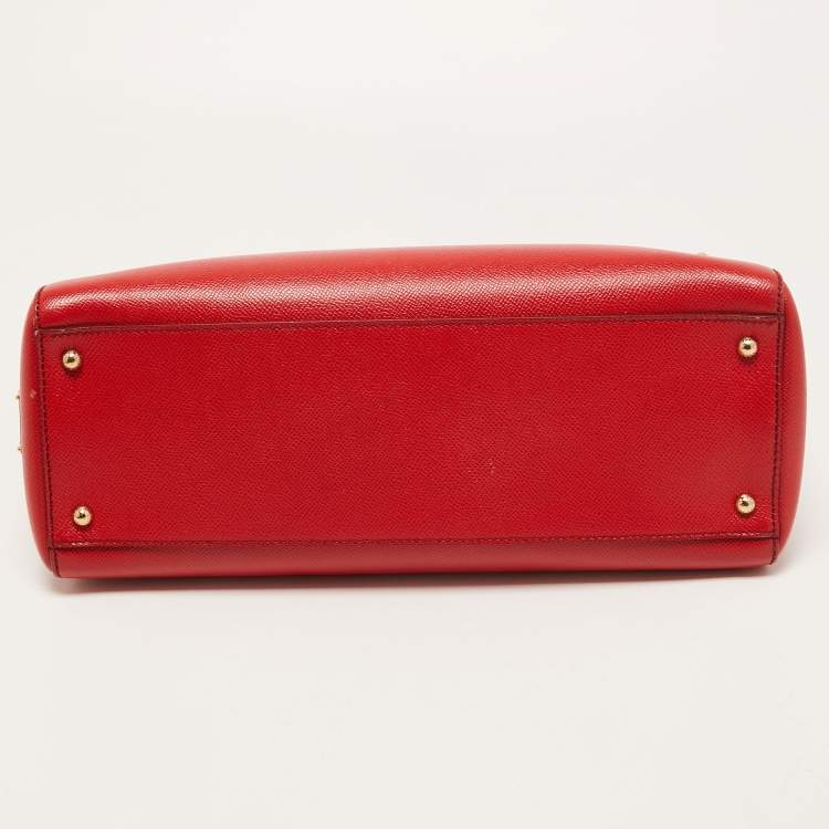 Pre Owned Dolce & Gabbana Red Leather Miss Sicily Shopper Tote