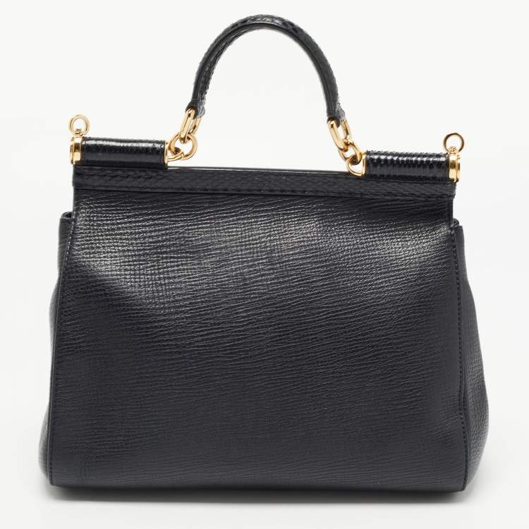 Pre Owned Dolce & Gabbana Black Leather and Snakeskin Medium Miss Sicily Top Handle Bag