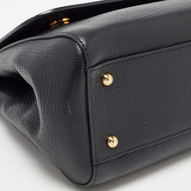 Pre Owned Dolce & Gabbana Black Leather and Snakeskin Medium Miss Sicily Top Handle Bag