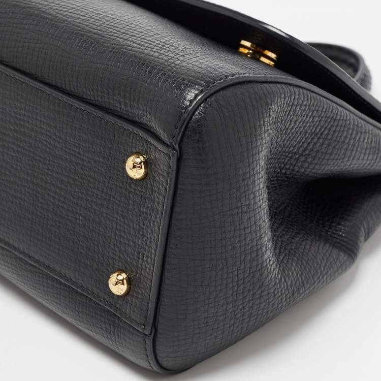 Pre Owned Dolce & Gabbana Black Leather and Snakeskin Medium Miss Sicily Top Handle Bag