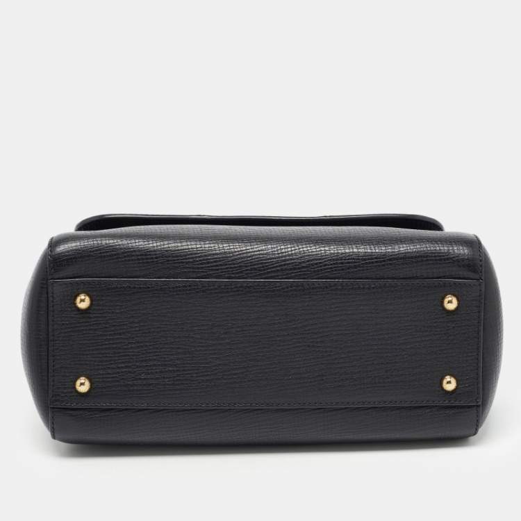 Pre Owned Dolce & Gabbana Black Leather and Snakeskin Medium Miss Sicily Top Handle Bag