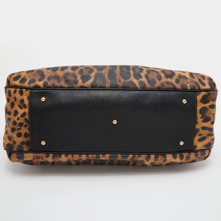 Pre Owned Dolce & Gabbana Leopard Print Coated Canvas and Leather Satchel