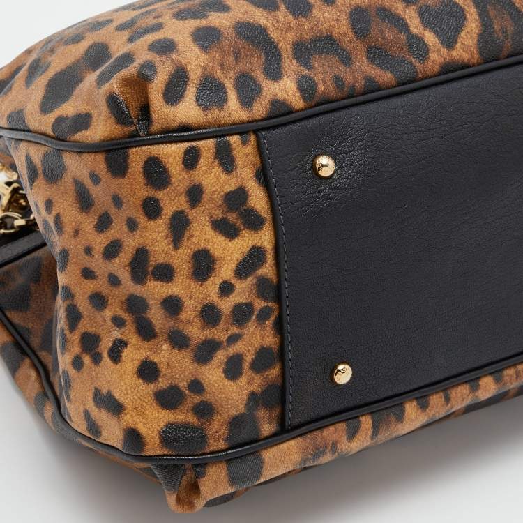 Pre Owned Dolce & Gabbana Leopard Print Coated Canvas and Leather Satchel
