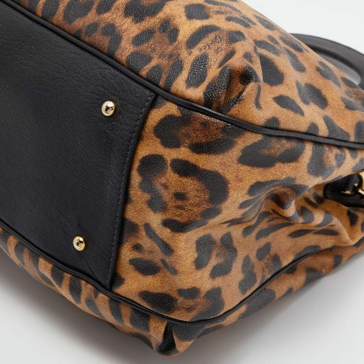 Pre Owned Dolce & Gabbana Leopard Print Coated Canvas and Leather Satchel