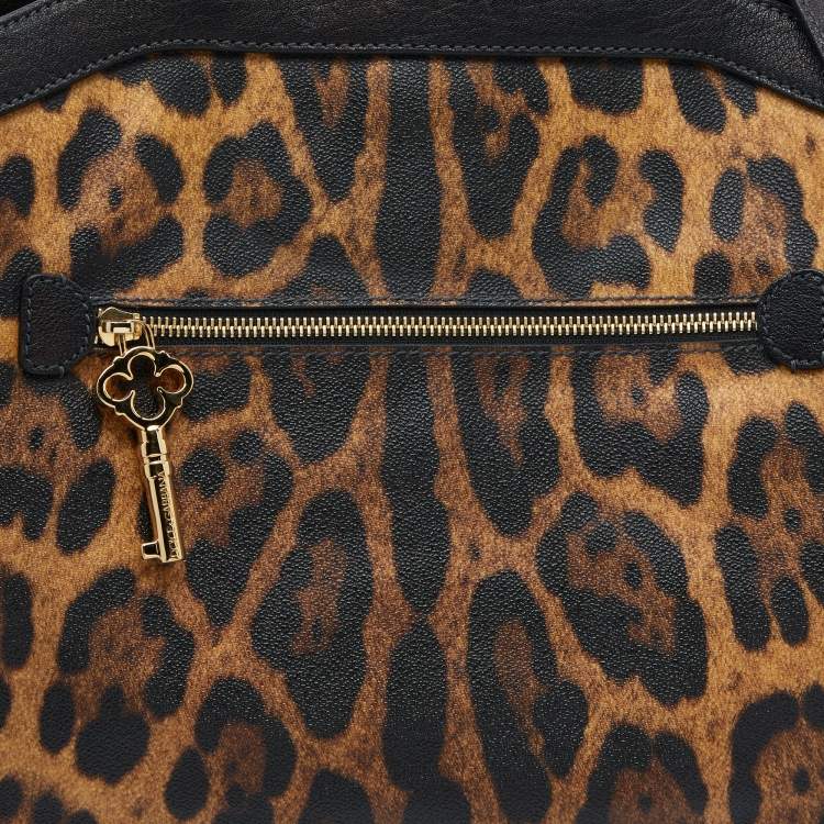 Pre Owned Dolce & Gabbana Leopard Print Coated Canvas and Leather Satchel