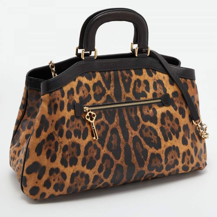 Pre Owned Dolce & Gabbana Leopard Print Coated Canvas and Leather Satchel