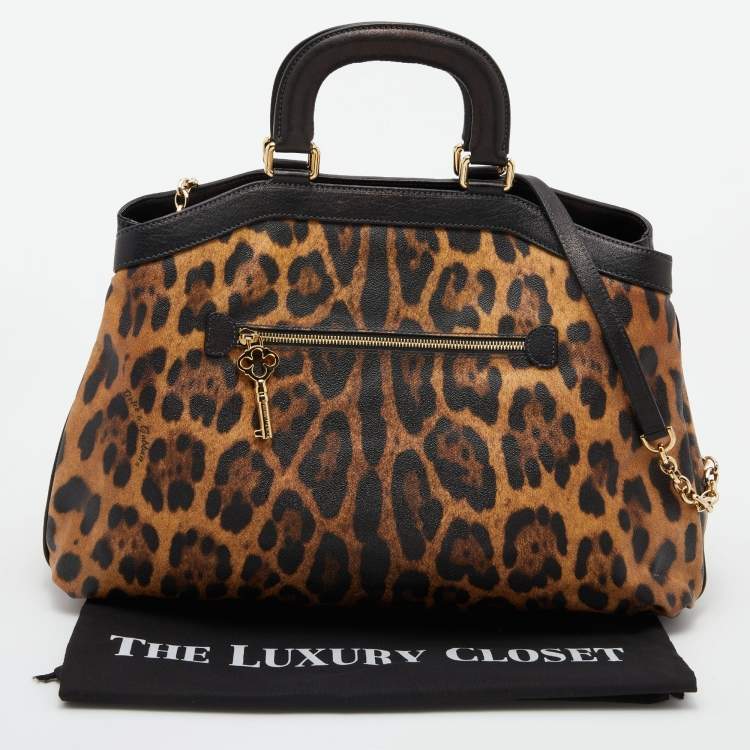 Pre Owned Dolce & Gabbana Leopard Print Coated Canvas and Leather Satchel
