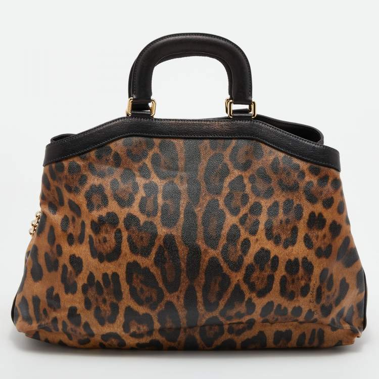 Pre Owned Dolce & Gabbana Leopard Print Coated Canvas and Leather Satchel