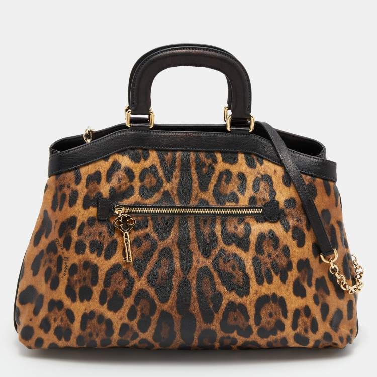 Pre Owned Dolce & Gabbana Leopard Print Coated Canvas and Leather Satchel