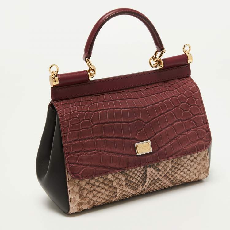 Pre Owned Dolce & Gabbana Multicolor Alligator,Python and Leather Small Miss Sicily Top Handle Bag