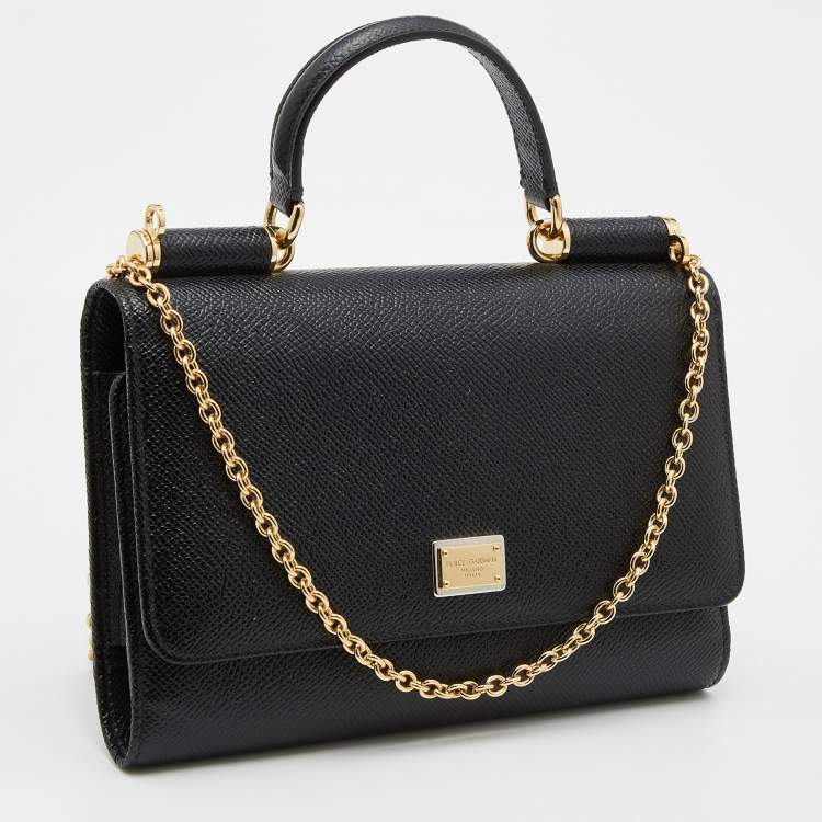 Pre Owned Dolce & Gabbana Black Leather Miss Sicily Von Wallet on Chain