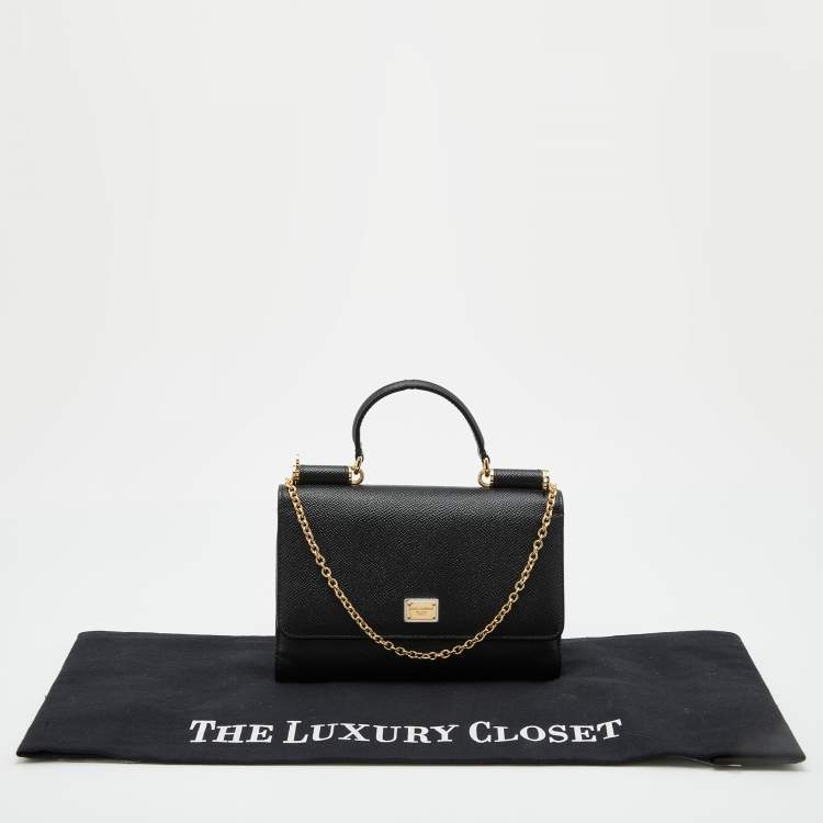 Pre Owned Dolce & Gabbana Black Leather Miss Sicily Von Wallet on Chain