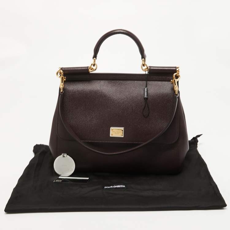 Pre Owned Dolce & Gabbana Burgundy Leather Large Miss Sicily Top Handle Bag