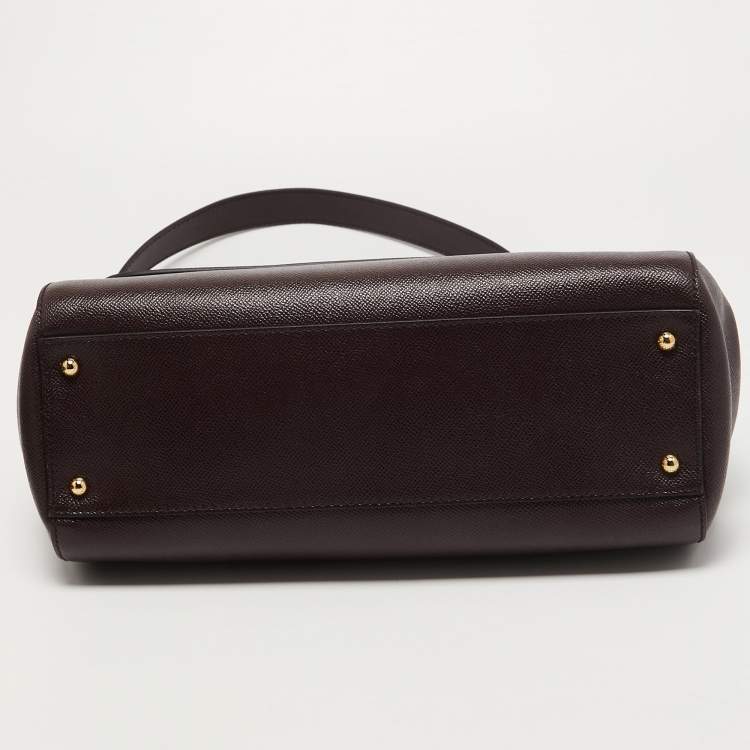 Pre Owned Dolce & Gabbana Burgundy Leather Large Miss Sicily Top Handle Bag