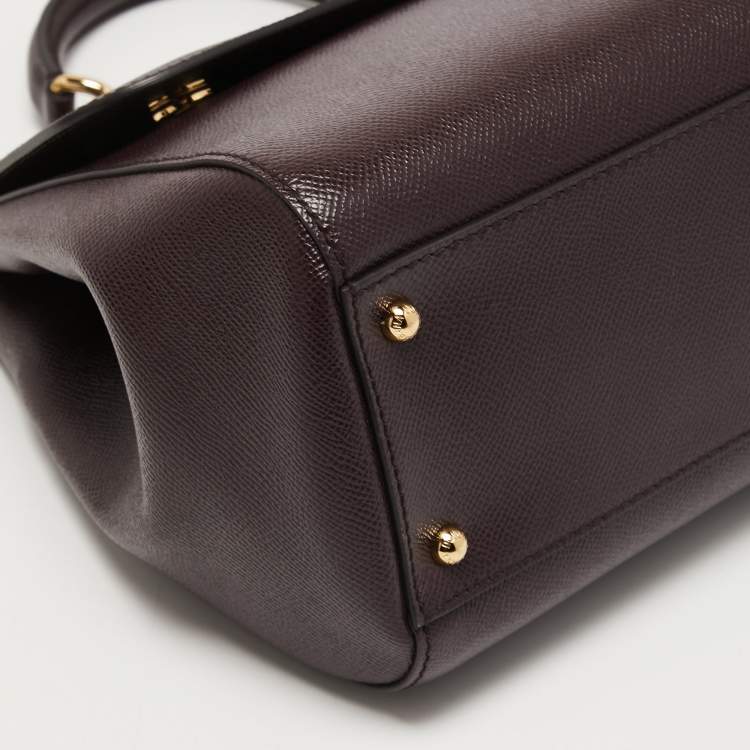Pre Owned Dolce & Gabbana Burgundy Leather Large Miss Sicily Top Handle Bag
