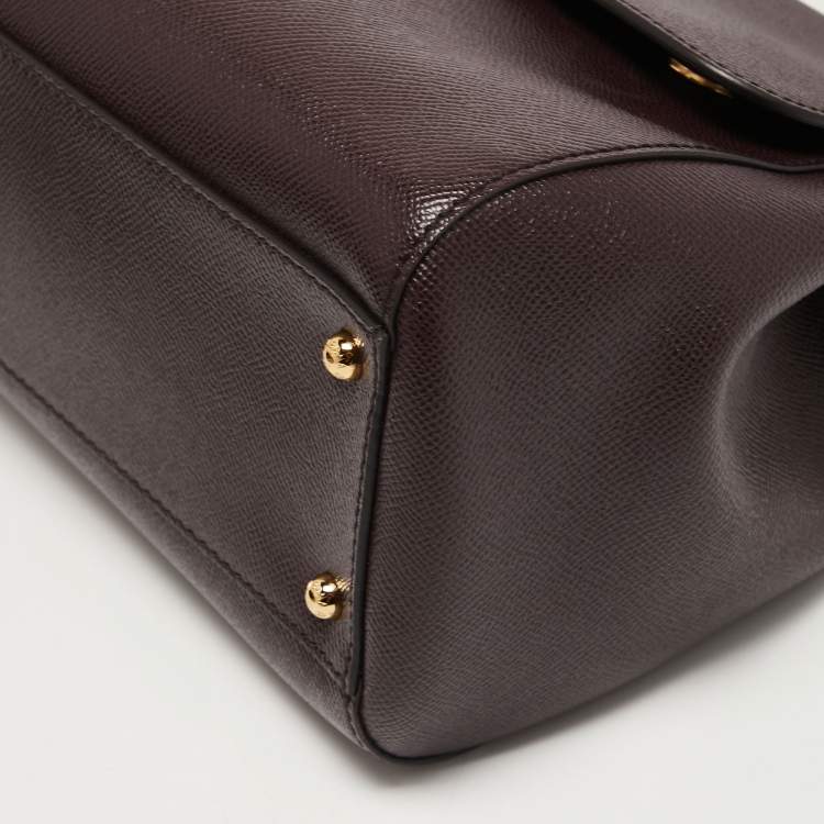 Pre Owned Dolce & Gabbana Burgundy Leather Large Miss Sicily Top Handle Bag