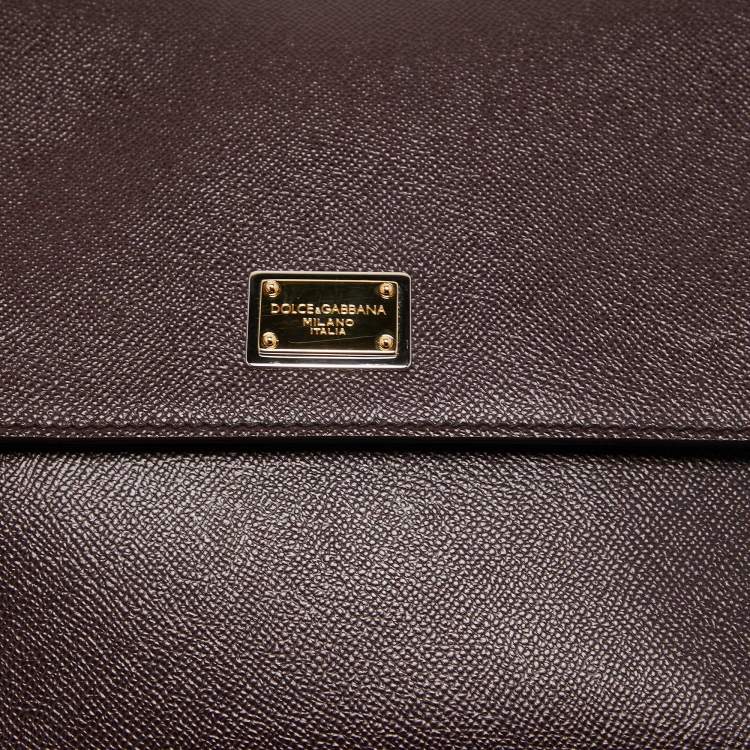 Pre Owned Dolce & Gabbana Burgundy Leather Large Miss Sicily Top Handle Bag