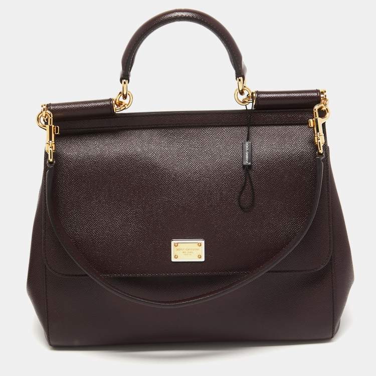 Pre Owned Dolce & Gabbana Burgundy Leather Large Miss Sicily Top Handle Bag