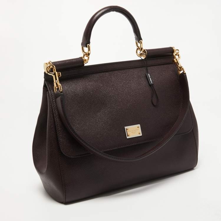 Pre Owned Dolce & Gabbana Burgundy Leather Large Miss Sicily Top Handle Bag